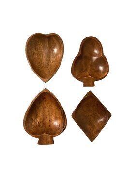 Vintage MCM Wooden Card Suit Candy Trinket Dishes Bowls Heart Club Spade Diamond
